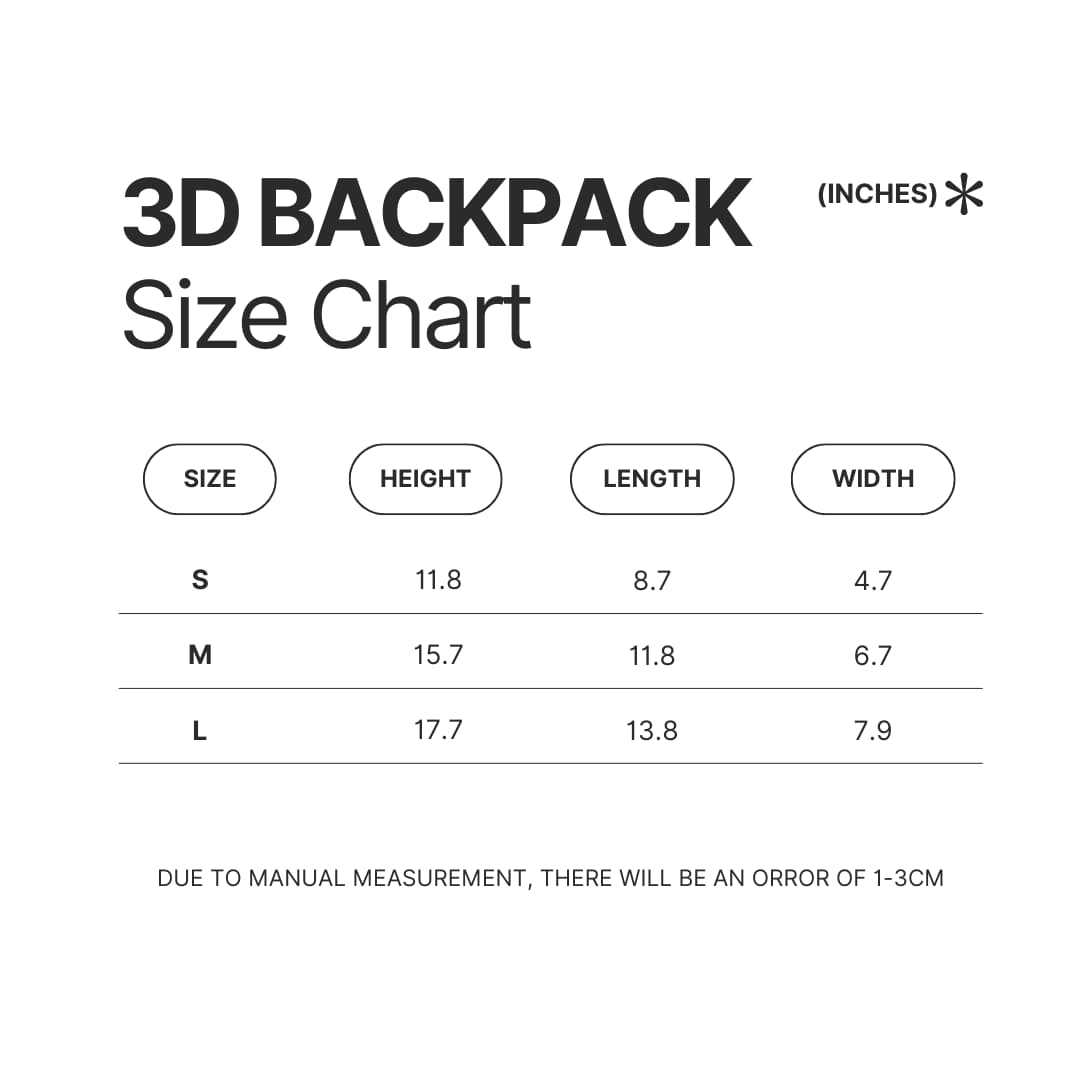 3D Backpack Size Chart - Peppa Pig Merch