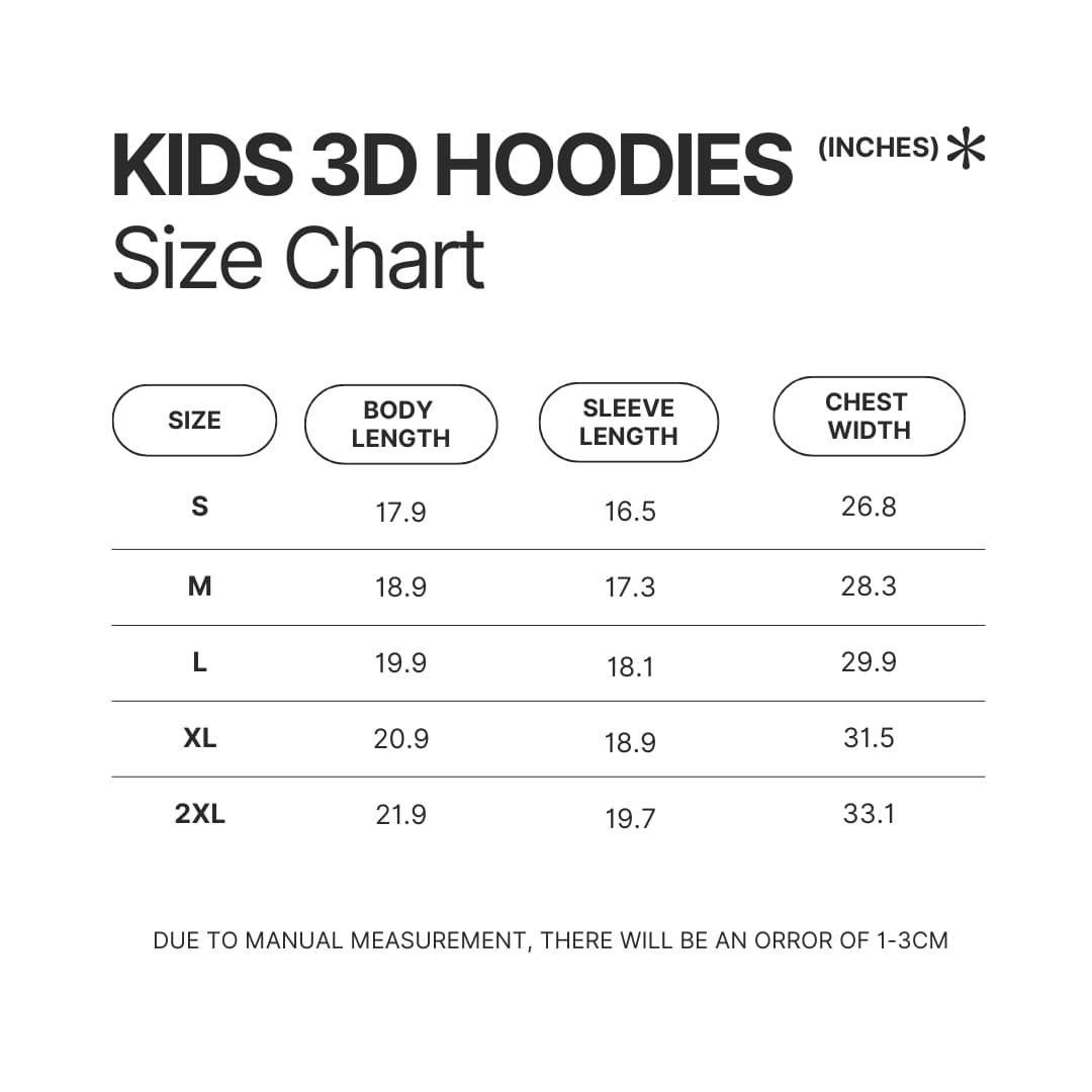 Kids 3D Hoodie Size Chart - Peppa Pig Merch