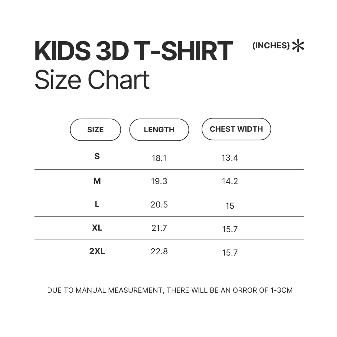 Kids 3D T shirt Size Chart - Peppa Pig Merch